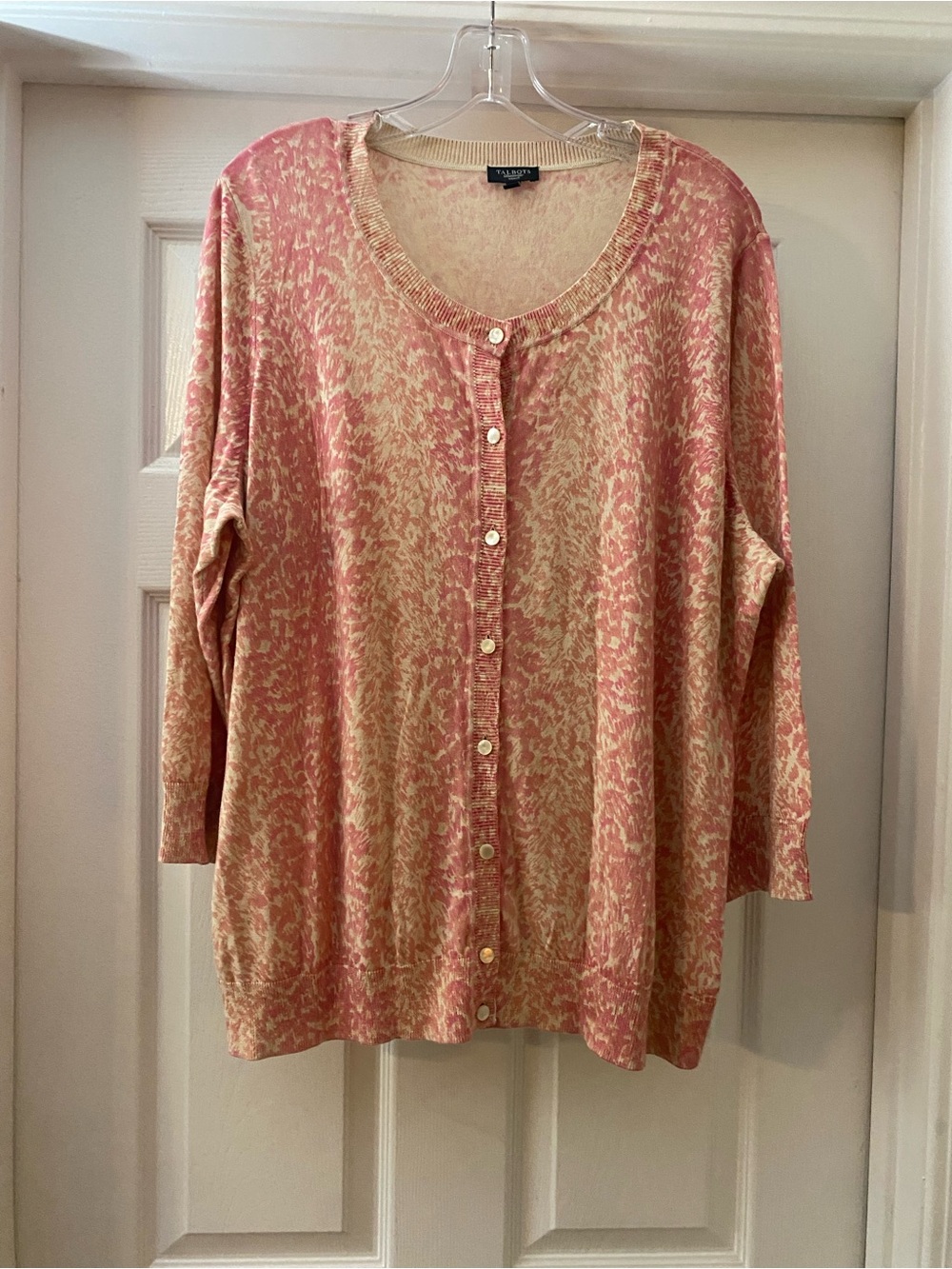 Talbots Soft Pink Patterned Button-Front Women's Cardigan. 2X.Plus. NWT. Button.